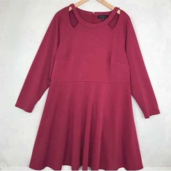 🌺 Maroon ELOQUIl Cut-Out A-Line Long Sleeves Dress -
Size 18 - Picture 1 of 5